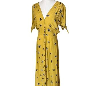 Faithfull the Brand Yellow Billie Midi Dress Dolores Floral Size 4 NEW